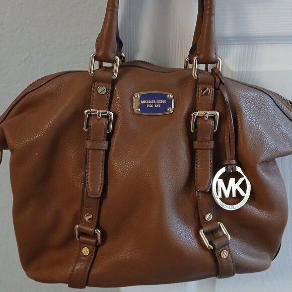 Michael Kors Bedford leather satchel medium Gold Hardware pebble leather acorn - Picture 1 of 3